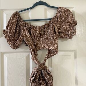 Brown Floral Off-Shoulder Top